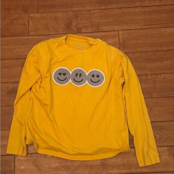 Wonder Nation M 7/8 Girls Long Sleeve Yellow T-Shirt FACES Smiley Embell… - Picture 1 of 3